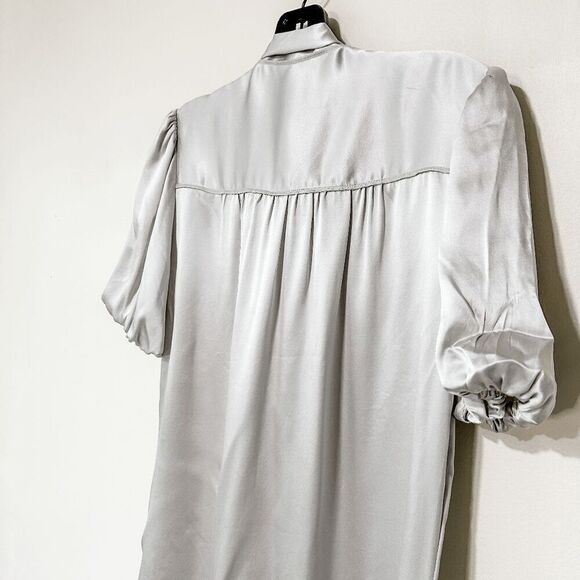 Dolce and Gabbana Ice Grey Silk Short Puff Sleeve Button Down Blouse Womens Size - Picture 4 of 10